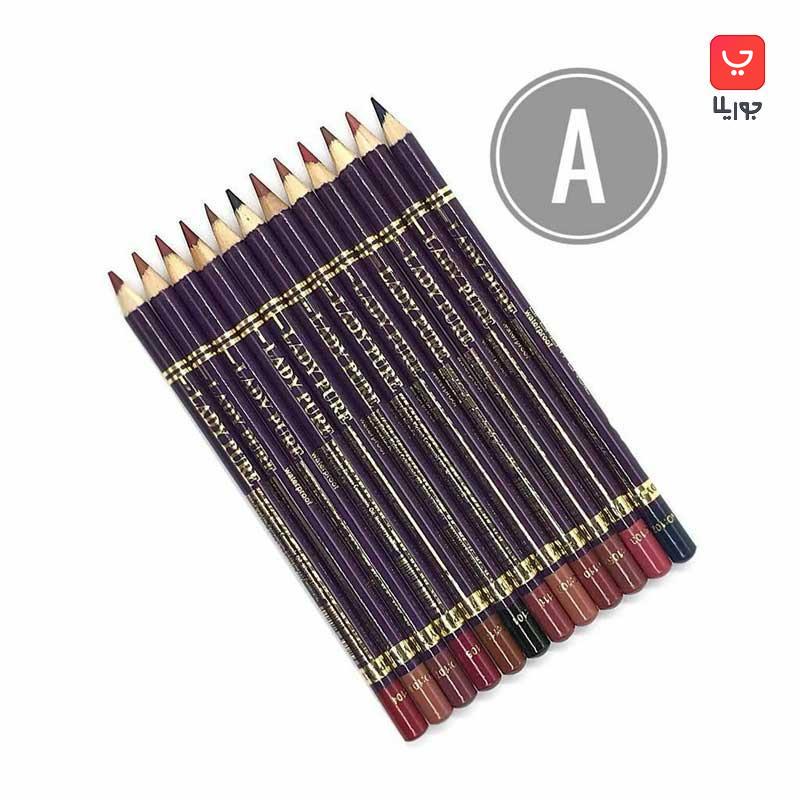 پک ۱۲ عددی خط لب مدادی برند لیدی پیور Lady Pure Lip Liner